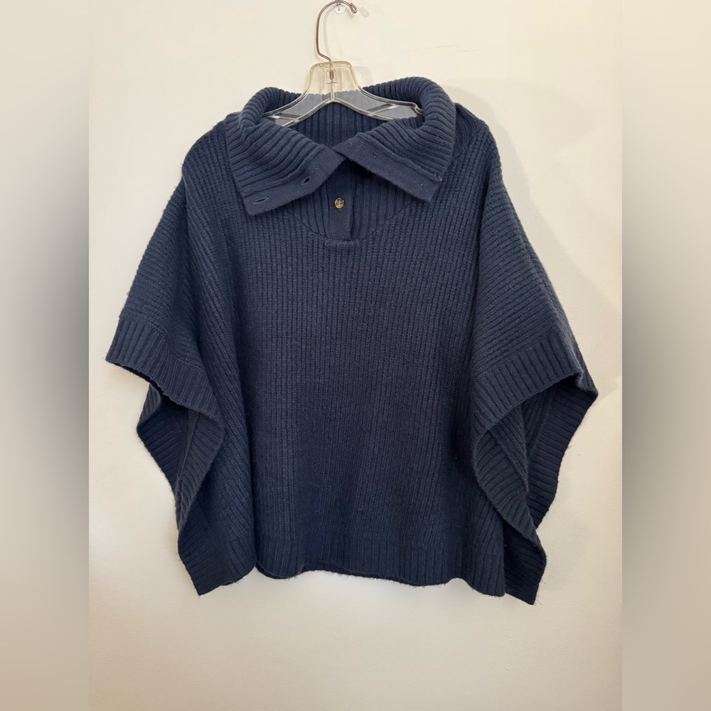 LOFT women's turtleneck poncho sweater with button details - Picture 3 of 8